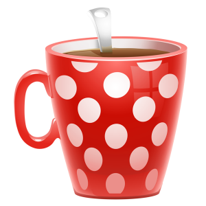 a red polka dot coffe mug